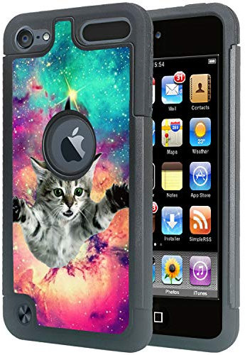Corpcase - Hybrid Case für iPod Touch 6 / iPod Touch 5 - Hipster Flying Cat Space Galaxy / Einzigartige Schutzhülle mit tollem Schutz