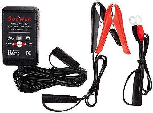 Suuwer Caricabatterie da 12 V 2 Amp, completamente automatico, caricabatterie intelligente per AGM, SLA, AGM, gel cella, iGel, LTV, batteria al piombo o litio (LifePO4)