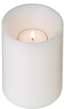EDZARD Teelichthalter Dauerkerze Cornelius Deep, tiefliegende Flamme/Aussparung, weiß, Höhe 11 cm, Durchmesser 8 cm, beidseitig verwendbar für Normale Teelichter und höhere mit Kunststoffhülle