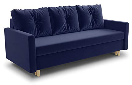 Sofnet - Schlafsofa Rico mit Bettkasten (Dunkelblau, Kronos 09) | Sofa mit Bettkasten, Veloursstoff, Bonell Federkern, Bettfunktion, Couch, Schlafsofa, skandinavisches Design