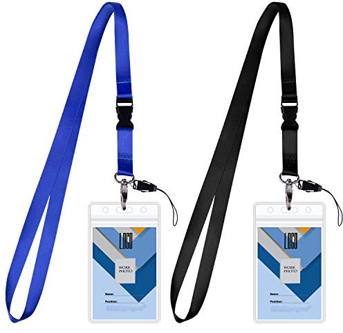 Wisdompro 2 set kryssningsband med korthållare, avtagbar nackrem med vertikal 2-sidig vattentät klar PVC ID-bricka hållare kontor skola för kryssningsfartyg kort nyckelringar, svart/blå