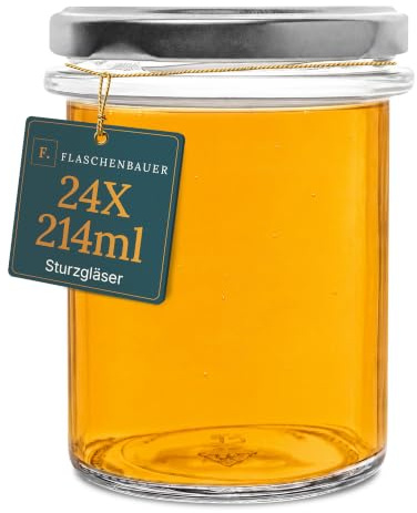 Flaschenbauer - 24er Set Sturzgläser 214ml - Einmachgläser mit Deckel TO66, Marmeladengläser, Schraubgläser, Joghurtgläser, Sturzgläser zur Aufbewahrung, Twist-Off-Deckel - Made in Germany (Silber)