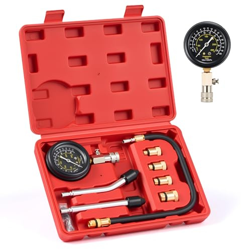 Orion Motor Tech Kompressionsmessgerät Benzin 8-teilig, Kompressionstester Set mit Manometer bis 20 Bar, Kompressionsprüfer für Auto, Motorrad und Rasenmäher, M10 M12 M14 M18