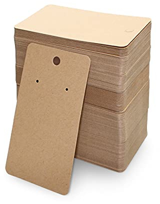 Oupados 200 st displaykort för örhängen kraftpapper tomma smycken display kort örhängeshållare kort kraft 9,5 x 5 cm för örhänge smyckesvisning (brun)