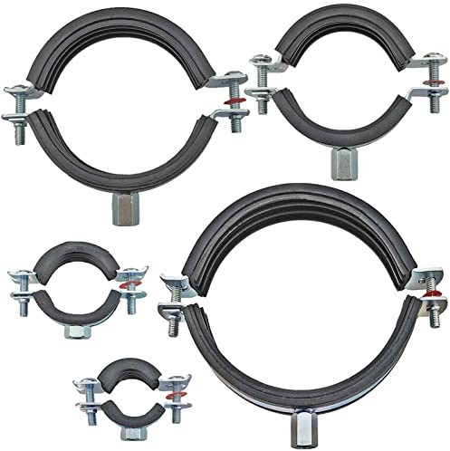 MegaHaustechnik 5 Stück 2-Schrauben-Rohrschellen aus Stahl verzinkt, Spannbereich 31 bis 36mm Rohr-Außendurchmesser 1 Zoll, mit Schallschutz, mit M8 Gewinde-Mutter, Schraubrohrschelle