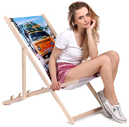 DreamRoots Liegestuhl klappbar Buchenholz, Hippie | Klappliegestuhl Holz, Buchenholz, bis 130 kg, 3-fach verstellbar, waschbarer Polyesterbezug, für Garten & Terrasse