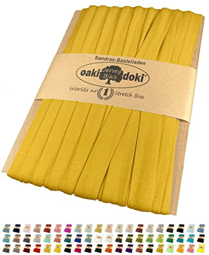 Sandras-Bastelladen 25m Oaki Doki Schrägband/Einfassband Tricot de Luxe Jersey gefalzt 25m x 20mm 711-Sonnengelb