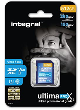 Integral 512GB UHS-II SD-Karte V60 Bis zu 260MB/s Lese- und 150MB/s Schreibgeschwindigkeit SDXC Professional High Speed Speicherkarte