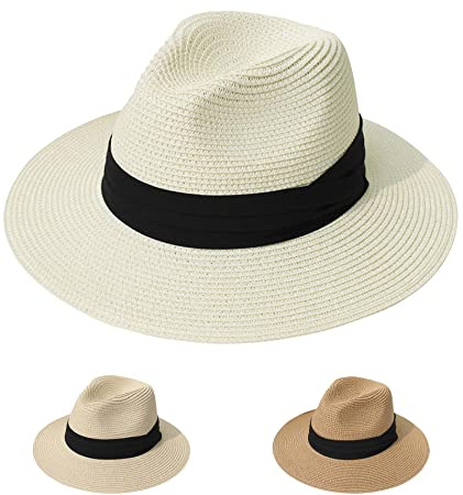 Yutdeng Herren Panamahut Rollbare Damen Sonnenhüte Klassische Hüte Atmungsaktiv Mountain Stroh Bogarthut Sommer Strohhüte Verstellbare Strandmütze UV Sonnenhut für Outdoor,Weiß,One Size