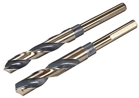 uxcell Reduced Shank Drill Bit Set, 14mm 15mm Titanium Nitride Coated High Speed Steel 4341 Tri-Flat Shank Drilling Tool for Stainless Steel Alloy Copper, 2pcs