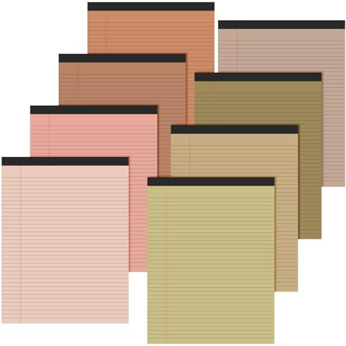 Fuutreo 8 Stück 21,6 x 27,9 cm farbige Schreibblöcke, schmal, liniert, 50 Blatt pro Notizblock, perforierter Schreibblock, Bürobedarf für College, Büro, Business (Nutfarbe)