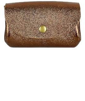 FrasiBags Porte-monnaie Mini accordéon avec double compartiment et 3 poches en cuir véritable métallisé fabriqué en Italie, Rouille, porte-monnaie