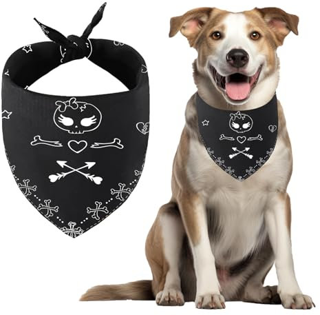 YEYE JUICE Hundehalstuch, Motiv: Totenkopf, Doppelseitiger Druck, Waschbar, Dreieckig, Verstellbar, Niedliche Haustierhalstücher für Große Hunde, Schwarz