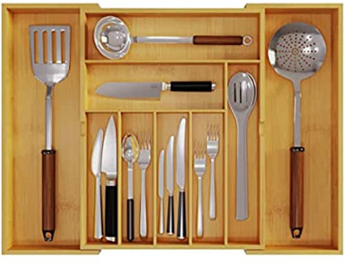 Wooden Handmade Drawer Kitchen Organizer Expandable Adjustable Cutlery Tray For Spoon, Knife, Jewellery Utensils Storage Holder, Eco-friendly Household Gift Item (Natural Brown Colour)
