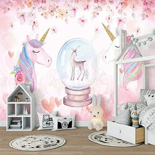 Aquarell Einhorn Blume Rosa Kinderzimmer Hintergrund Wandbild Kinderzimmer Dekorative Tapete Wohnkultur Tapete Tapeten Wohnkultur Fototapete 3D Effekt Wohnzimmer Schlafzimmer Kinderzimmer-400cm×280cm