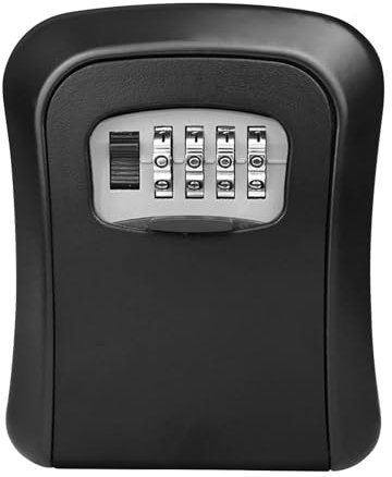 Farmigood Key Safe Wall Mounted, Black Combination Lock Box with 4 Digit Combination, Heavy Duty Water Resistant Key Cabinet for Home Office Parents Spare School Garage