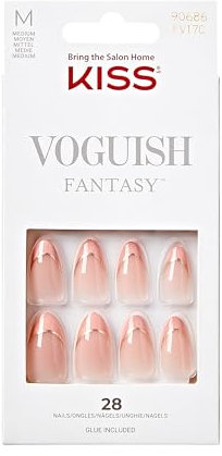 KISS Voguish Fantasy Clatant Nude French Coral lange Mandel Coffin Form - 28 Press On Kunst-Nägel in Salonqualität zum Aufkleben DIY, 2g Nagelkleber, 1 Maniküre-Stäbchen, 1 Mini-Feile