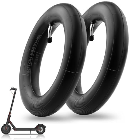 Amitor Camara Patinete 8 1/2 x2 para Xiaomi Pro 2 Pro 1S M365 Mi3, Cámara de Aire Reforzada 8,5 Pulgadas con Válvula 45° Plateada, Duradera y Engrosado Recamara 50/75-6.1, para Rueda Auxiliares, 2PCS