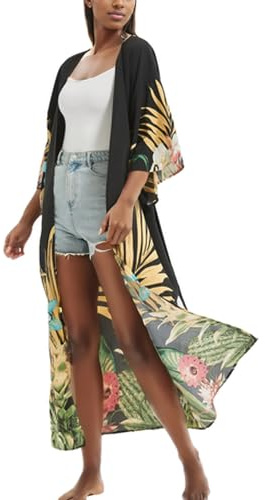 Women's Summer Boho Loose Bikini Swimwear Cover Up Long Kimono Flowy Cardigan Swimsuit Beachwear