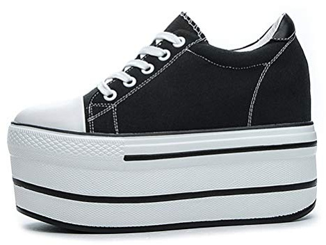 Plataforma Lona Trainers para Mujeres Zapatillas Hidden Heel Zapatos Moda Vulcanizado Zapatos Señoras Casual Elegante Chunky Plimsolls