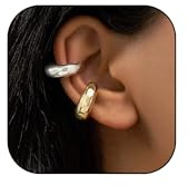 HUASAI Chunky Ear Cuffs Non Piercing Round Huggie Ear Cuff Earrings for Women Trendy 14K Gold Clip on Cartilage Earrings Jewelry Gifts