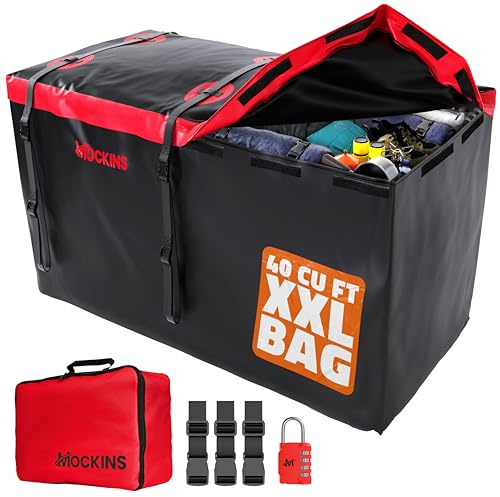 Mockins 40 CuFt Heavy Duty XXL Gancio di traino Cargo Carrier Bag | Borsa da carico in vinile per gancio di traino, 177,8 x 76,2 x 83,8 cm, impermeabile, con accessori