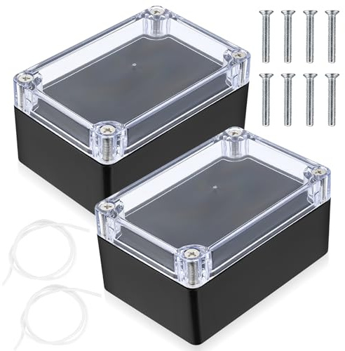 2 stycken yttre kopplingsdosa, vattentäta härledningslådor, elektroniskt fodral ellådor för instrumentprojekt -100 x 68 x 50 mm/transparent svart