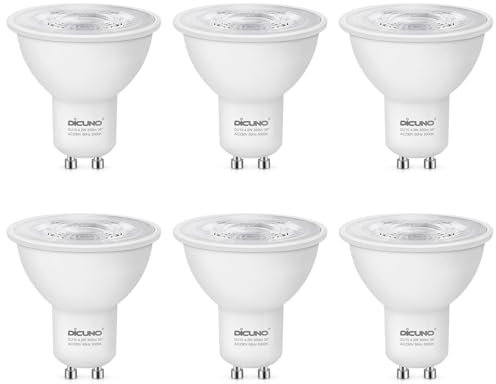 DiCUNO Lampadina GU10 dimmerabile, LED 4,2W equivalente a lampada alogena da 40W, Bianco freddo 5000K, 350lm, Angolo del fascio 38°, 230V, Faretto LED dimmerabile gu10 per bagno, 6 Pezzi