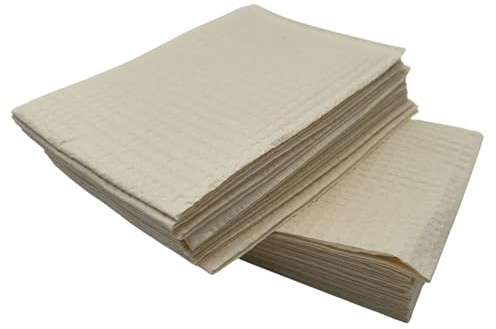 Disposable Dental Patient Waterproof Bibs 13x18 with Poly Back, 3 Layer Bibs with Poly Back for Tattoo, Dental, Medical, Nail Tray or Table Covers (Beige) (Pack of 50)