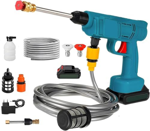 Akku Hochdruckreiniger für Makita Akku 18V, mit 2 Düsen,Mobile Hochdruckreiniger mit 5 m Schlauch Ladegerät Tragbarer Hochdruckreiniger für Auto, Terrasse, Fenster, Rasen, Pool (1 Batterien)