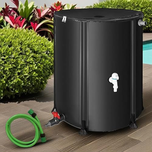 Melko Serbatoio dell'acqua piovana pieghevole con rubinetto da 500 l, con protezione da troppopieno, con tubo per acqua piovana da 2 metri con attacco per la pioggia, resistente alle intemperie