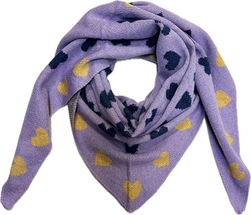 J26 XXL Dreiecksschal Herz Winter Unisex Dreieck Strickschal Schal Wolle Stola Tuch Stickschal (Lila)