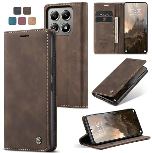 owlhold Mobiltelefonfodral Xiaomi Redmi 14C Redmi A4 vikbart fodral premium läderfodral mjukt vintage mobilfodral vikbart stativ skyddsfodral med kortfack Redmi 14C/Redmi A4/Xiaom Poco C75 – kaffe