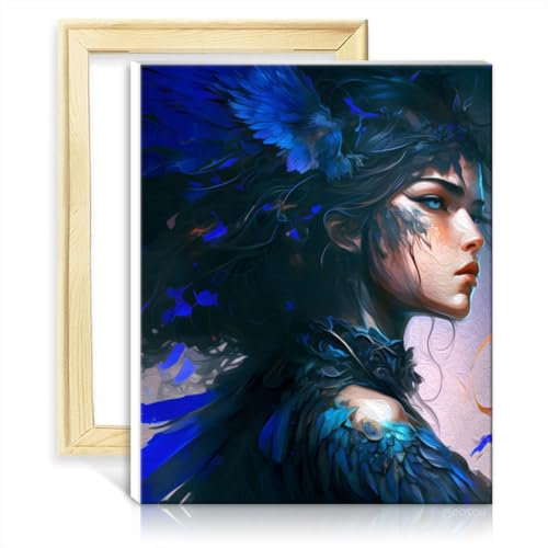 LiHEQING Ölgemälde-Portrait „Geflügelte Fee“, Malen nach Zahlen, für Erwachsene, Malen-nach-Zahlen-Set, für Zuhause und Wohnzimmer, dekorativ, mit Rahmen (40 x 50 cm)