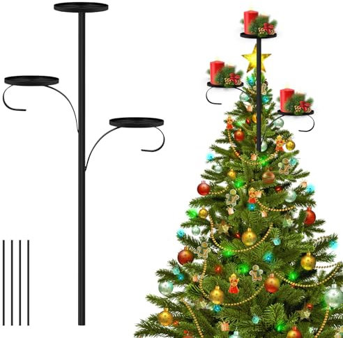 Décoration de Support pour Cime d'Arbre de Noël en Métal - Étagère et Support de Bougie Lumineux d'Hiver pour Sapin