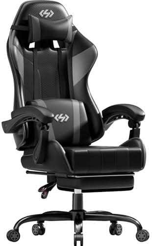 HLFURNIEU Sedia Gaming Ergonomica, Poltrona Gaming con Cuscino a Molle, Computer Gamer con Poggiapiedi e Supporto Lombare, Sedia Gamer Regolabile in Altezza, Schienale Regolabile, Nero e Gri