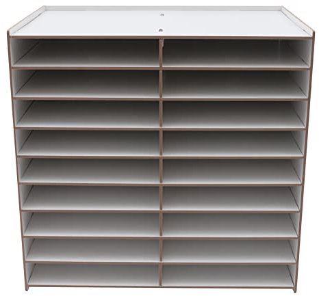 TONFEION Briefablage Holz 18 Fächer Organizer, Schubladenbox büro, Ablagesystem, Dokumentenablage Vintage Braun 51.8x33x49cm, Ablagefächer für A4-Ordner Zeitschriften Papiere und Briefe (Weiß)