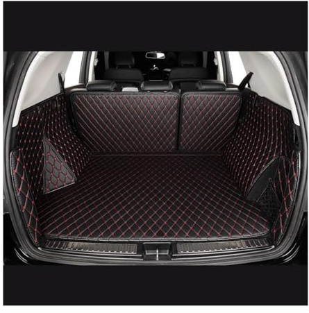 OGJFD kofferraummatten 7 Sitz Durable Leder Bunte Auto Kofferraum Matte für Mazda CX-80 2024 2025 Auto Teppich Zubehör Innen Teile Kofferraum Schutzmatte(Schwarz Rot)