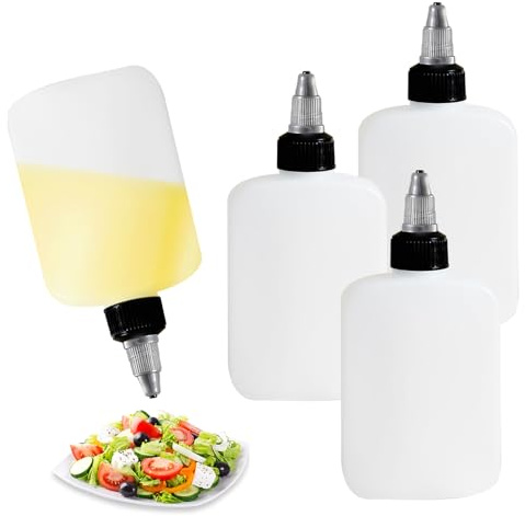 DHSWNNG 4 Stück Squeeze Flaschen Ölflasche, 120ml Quetschflasche Ölspender mit Kappen Dosierflasche Soßenflaschen zum Camping für Öl Soja Sauce Essig