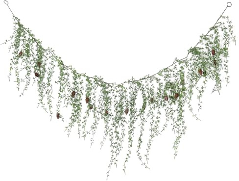 RECUTMS Artificial Christmas Garland 5.9FT Faux Hanging Pine Cypress Vine with Pinecones Fake Cedar Ivy Greenery Plants for Holiday Fireplace Wall Porch Window Indoor Outdoor Home Party Decor