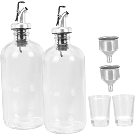 UKCOCO Dispensador de Enjuague Bucal de Vidrio 500ml Set de Accesorios para Baño y Vaso Embudo Reutilizable, Resistente Oxidación para Baño en Casa