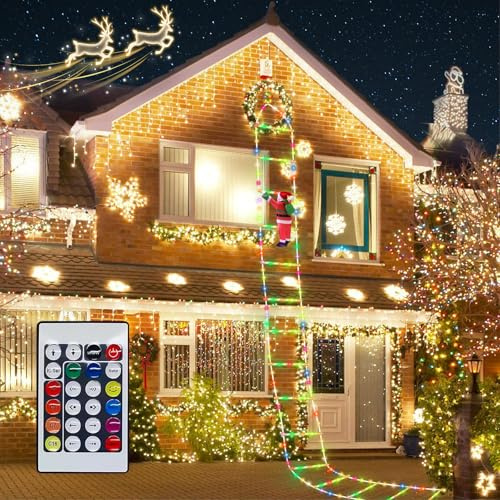 YdseozOA Guirnalda de luces LED de Papá Noel, 3,1 m, 124 LED, iluminación navideña con mando a distancia, para interior y exterior, ventana, decoración navideña