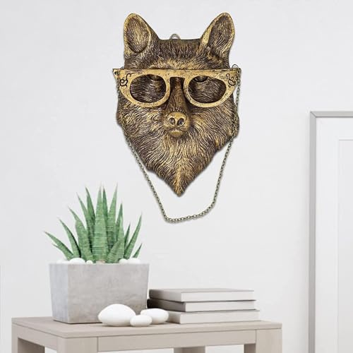 gresonic Adorno de Pared en 3D, cabezas de animales para esculturas colgantes de arte mural, decoraciones de resina bronceada para el hogar (Cabeza de zorro en resina)