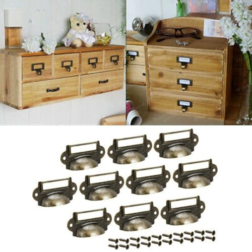 Eawfgtuw Antik Messing Etikettenhalter 10er Set Metall Schublade Kartenrahmen Griffe mit Schrauben Retro Schrank Datei Namensschild Halter für Schrank Schmuckkästchen Aufbewahrung Ches