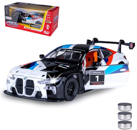 JAMARA 402630 BMW M4 GT3 Diecast 1:32 con batterie a bottone – Modellino auto giocattolo per bambini, modello auto in miniatura, idea regalo per bambini, apertura manuale e chiusura