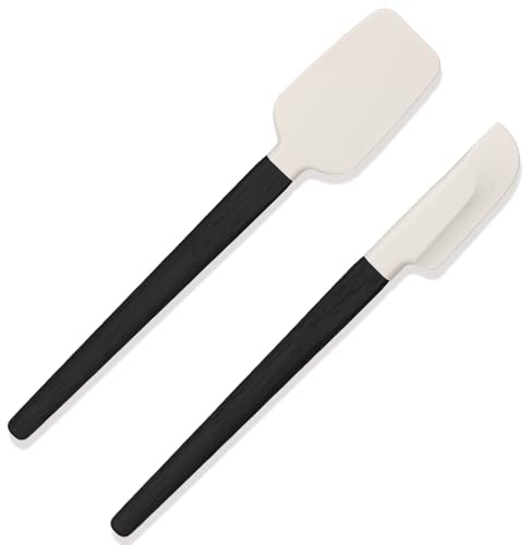 Apausvcm Lot de 2 spatules en silicone - Petites spatules étroites - Avec manche en bois - Petites spatules de cuisine étroites - En silicone - Antiadhésives - Flexible - Pour la pâtisserie, le