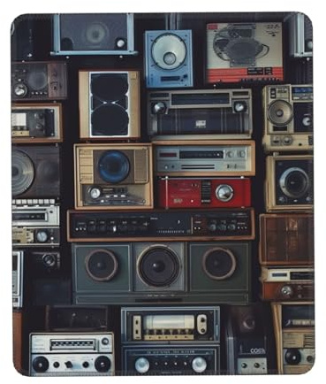 Gaming Mouse Pad with Non-Slip Rubber Base Mouse Mat with Stitched Edge Vintage Wall of Radio Boombox Mousepad for Wireless Mouse Desk Mat for Computer Laptop Home Office