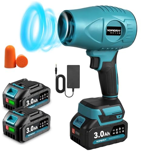 Yofidra Turbo fläkt, 160 m/s batterilövblåsare med 2 x 300 mAh batterier och snabbladdare, 280 000 varv/min, variabel hastighetskontroll, öronproppar, batteri elektrisk lövblåsare för trädgård och
