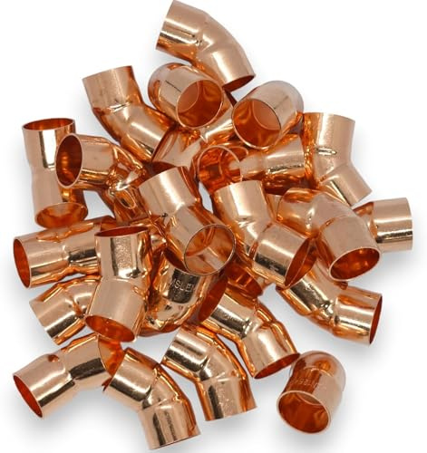 Aigher Copper 45 Degree Elbow, End Feed Plumbing Fitting, 15mm, Pack of 25