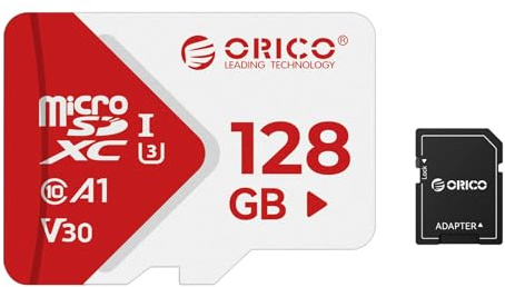 ORICO TF30 Tarjeta Micro SD 128GB con Adaptador, 100MB/s 4K UHD | A1 C10 V30 U3 UHS-I Tarjeta TF microSDXC para Móviles, Cámara de Coche y Cámaras de Vigilancia
